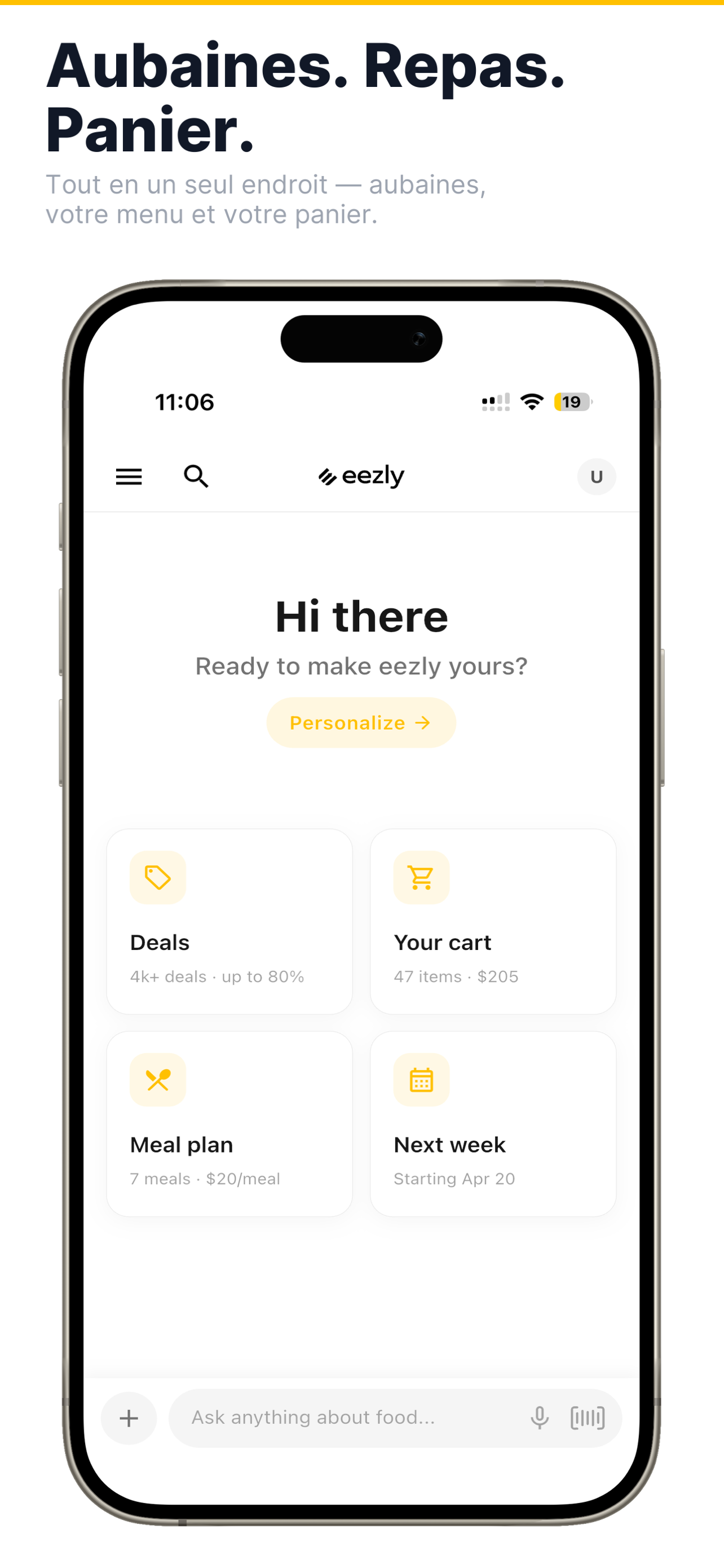 eezly 3.0 — Aubaines. Repas. Panier. Tout au même endroit.